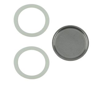 Komplet 2 silikonskih tesnil + filter iz nerjavečega jekla za Moka Pot za 6 oseb