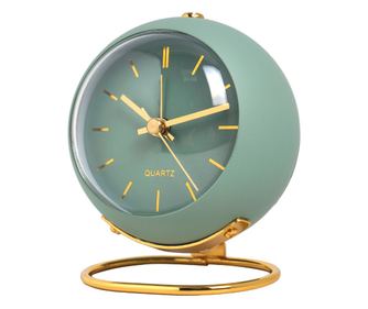 Analóg ébresztőóra, 11.5x9x6.5, Zöld/Arany