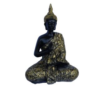 Buddha szobrocska, Feng Shui dekoráció, 19 cm, fekete/arany