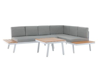 Pelor fehér acél és szürke tölgy kerti bútor szett, 258/182x75x65/79 cm, 70x70x45 cm