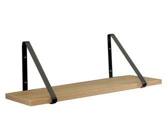 MDF tölgyfa polc, fekete fém Sagira 60x20x1.8 cm