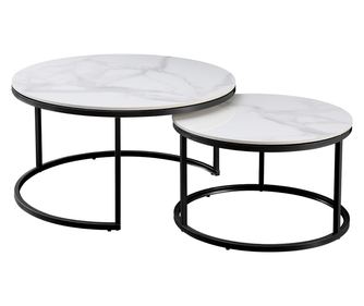 2 darabos Lastro fehér márvány és fekete acél oldalsó asztal szett 80x43 cm, 60x37 cm
