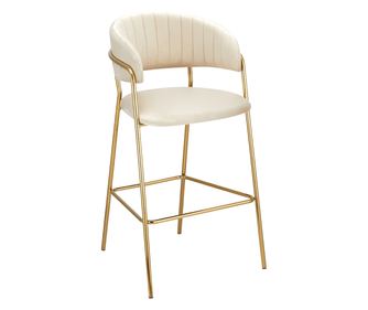 Dasmin baršunasta barska stolica bež zlatni krom 55x58x107 cm