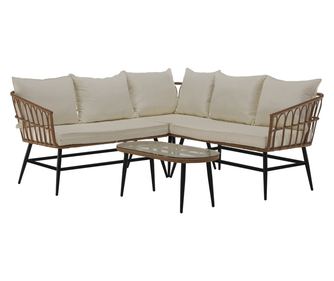 Araly természetes bézs és fekete színű szintetikus rattan kerti bútor szett 180x65x77/78 cm, 90x42x38 cm
