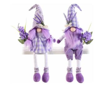 2 darabos törpe figura szett, fehér és lila szövet, 14x9x34 cm