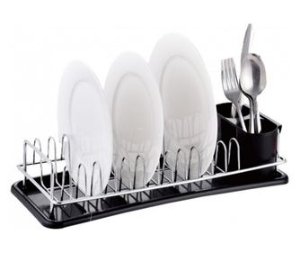 Uscător de vase Rosberg R53000M, 41,5x17,5x9,5 cm, Tavă detașabilă, Crom/negru
