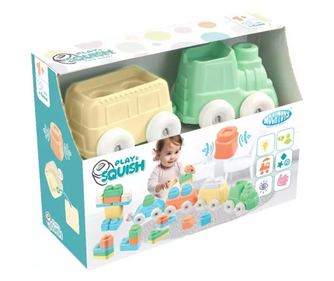 POCIĄG SENSORYCZNY + KLOCKI miękkie ZESTAW PLAY SQUISH MOCHTOYS polskie