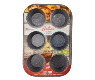 Форма за мъфини и кексчета Kasaviva R51223, 6 форми, Без PFОА, Мраморно покритие, Червен