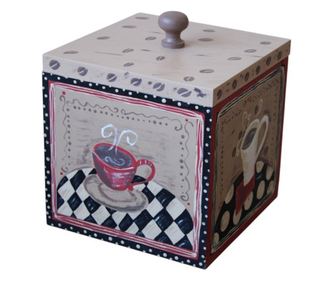 Cutie din lemn pentru depozitare ceai, pliculete de zahar, cafea, pictata manual 20 X 20 CM