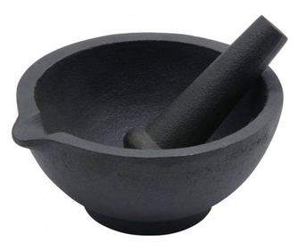 Хаванче и пестик Kinghoff KH 1197, 13x6.5 см, Изцяло чугунен, Черен