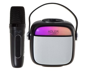 Difuzor Karaoke cu microfon Adler AD 1199, Wireless, autonomie 8h, USB-C, Bluetooth 5.1, Negru
