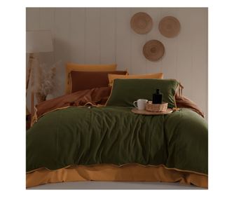 Lenjerie de pat dublu, Majoli Bahar Home Collection, 100% bumbac soft crush, 144 TC, 4 piese, Demeter Forest