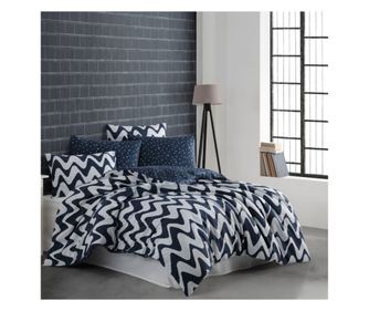 Lenjerie de pat dublu, Majoli Bahar Home Collection, 100% bumbac ranforce, 144 TC, 4 piese, Waves Blue