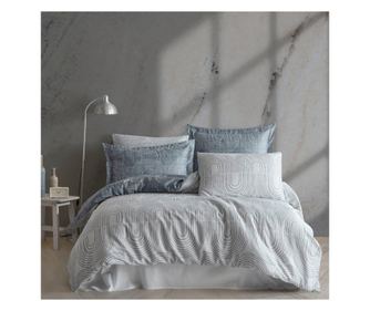 Lenjerie de pat dublu, Majoli Bahar Class Home Collection, 100% bumbac satin, 210TC, 6 piese, Pietro Ice