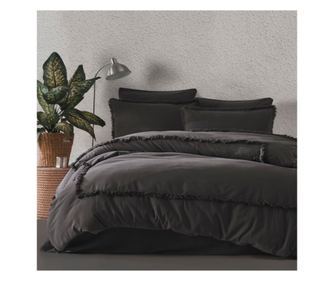 Lenjerie de pat dublu, Majoli Bahar Home Collection, 100% bumbac yarn dyed, 165 gsm, 6 piese, Maddox Dark Anthracite