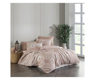 Lenjerie de pat dublu, Majoli Bahar Home Collection, 100% bumbac ranforce, 144 TC, 4 piese, Snow Khave