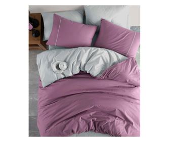 Lenjerie de pat dublu, Majoli Bahar Home Collection, 100% bumbac ranforce, 144 TC, 4 piese, Doubleface, Roz inchis&Gri, London