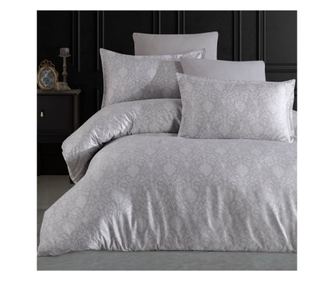Lenjerie de pat dublu, Majoli Bahar Class Home Collection, 100% bumbac satin, 210TC, 6 piese, Gri, Elegance Grey