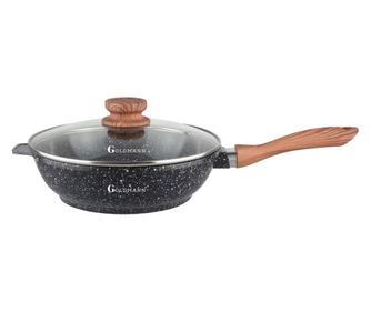 Тиган с капак Goldmann GM-0124L, 24x7 см, Керамично покритие, Индукция, Черен