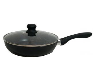 Тиган с капак Goldmann GM 1000-28NB, 28x6.8 см, Мраморно покритие, Индукция, Черен