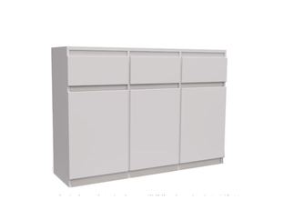 Comoda cu 3 sertare si 3 usi, moderna, fara manere, 120x85x33 cm, alb, pentru living, dormitor, hol, Bortis Impex