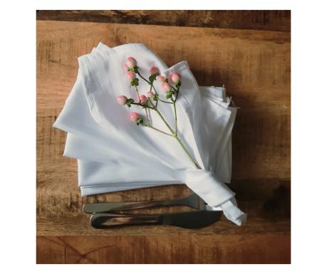 Set 50 Servete de masa Kotonia Home - 35x45 cm, Damasc cu dungi de 1 cm, 100% bumbac, alb