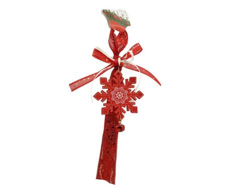 Ornament de brad fulg de nea, Flippy, rosu, lemn, 25 cm