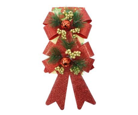 Set 2 fundite pentru brad, Rosii, decorate, cu sclipici, 14 x 19 cm, din poliester, Flippy
