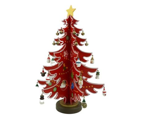 Decoratiune Craciun, Brad, Rosu/Alb, 15 cavitati cu ornamente, 25.5 cm x 33 cm, Lemn, Flippy