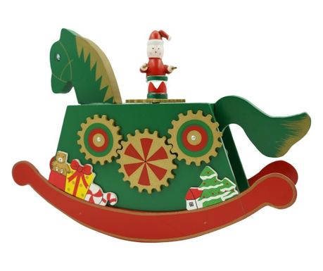 Karácsonyi Díszített Zenélő Doboz, Póni, Zöld, Fa, 18 cm x 25 cm, Beltéri, Flippy