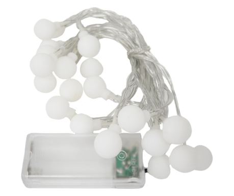 Коледна украса Flippy, 2.5 м, 20 LED, Топло бяло, Модел Топка, Гирлянд, Работещ на батерии, За вътре и вън
