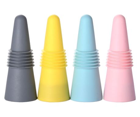 Set 4 dopuri reutilizabile din silicon Cyrax, pentru sticle de vin, băutură, multicolor