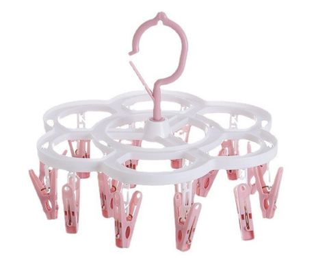 Flippy Vješalica za rublje, s 16 kuka, rotacija 360 stupnjeva, plastični materijal, lako skladištenje, višenamjenska, 26 x 21