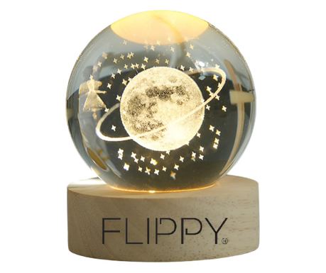 Διακοσμητικό LED Φωτιστικό, Flippy, με Κρυστάλλινη Σφαίρα Διαμέτρου 6cm, Μοντέλο Ουρανός με Αστέρια 3D, Τροφοδοσία USB, Ξύλινη Β