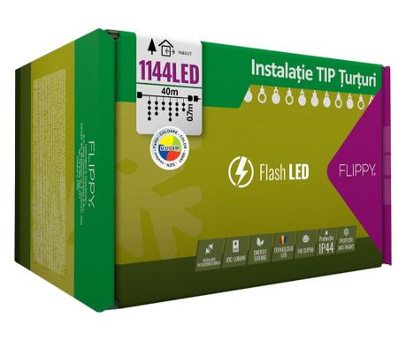 Instalație Crăciun, 40 m, 1144 Led-uri ,Franjuri, Multicolor, Flash, Transformator, Interconectabila, Prelungitor 3 m inclus, Fi