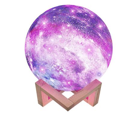 Λάμπα νυχτός σε σχήμα φεγγαριού με αστέρια 3D Moon Light, τροφοδοσία με μπαταρίες, περιλαμβάνεται ξύλινη βάση, 14 εκ., Flippy