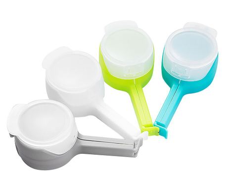 Set 4 sponk s pokrovom Flippy, za zapiranje vrečk za živila, material ABS, večbarvno