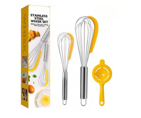 Set od 3 Flippy kuhinjska pomagala, 2 pjenjače, 1 odvajač žumanjka, nehrđajući čelik/silikon, žuta
