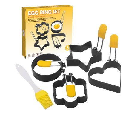 Set 4 forme pentru ou Cyrax, din otel, strat antiaderent, diametru 7.5 cm, cu maner din ABS, negru