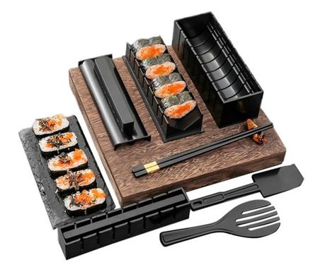 Flippy Sushi Készítő Készlet, 10 Darab, Szív Alakúval, 3 Klasszikus Formával, Bővíthető, Fényes Felület, ABS Anyag