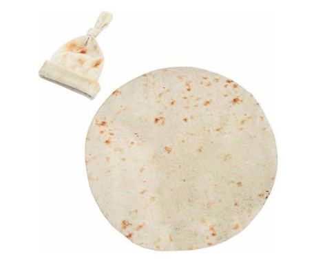 Set patura flanel si caciula Flippy, forma lipie, pentru nou-nascuti, material poliester, 85 cm, crem