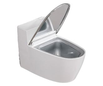 Kreativní popelník Flippy, tvar toalety, stříbrné víko, materiál ABS a nerezová ocel, 12,5 x 9,8 x 8,4 cm, upevnění pomocí L