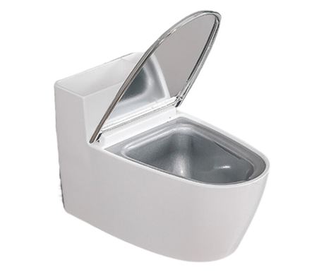 Kreativní popelník Flippy, tvar toalety, stříbrné víko, materiál ABS a nerezová ocel, 12,5 x 9,8 x 8,4 cm, upevnění pomocí L