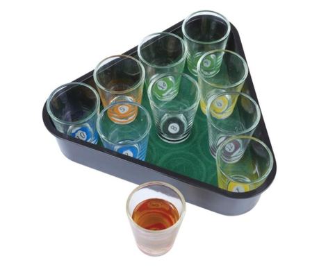 Set 10 kozarčkov Flippy z držalom za biljard, 30 ml, steklo, 10 x 10 cm, večbarvni