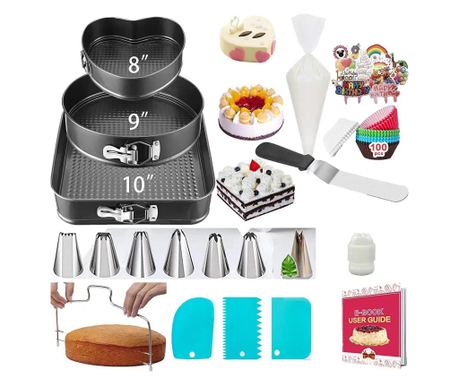 Set de 216 Piese de Copt pentru Prăjituri, Cyrax, 3 Tăvi de Copt, Nivelator, Forme Cupcake, Pos pentru Ornat cu 7 Capete, Feliat
