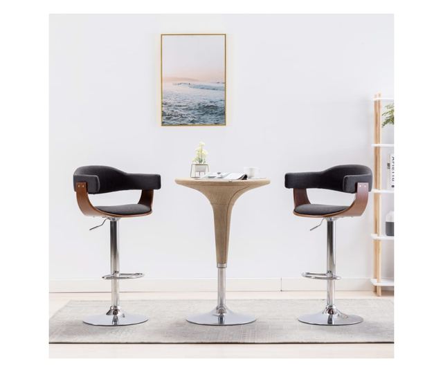 Barski stoli, 2 kosa, sivi, upognjen les in tkanina