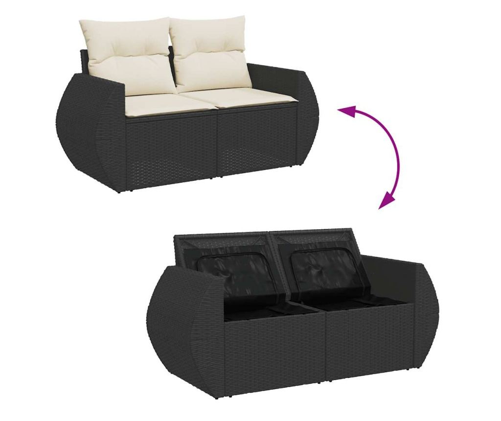 Градински комплект диван с възглавници 9 части черен полиратан - 10