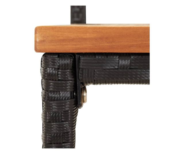 Barski stoli, 4 kosi, črni, poli ratan in trden akacijev les