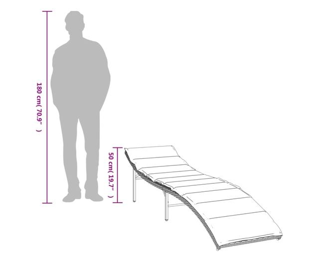 szürke polyrattan napozóágy párnával 55x199x50 cm