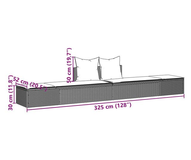 fekete polyrattan dupla napozóágy párnával